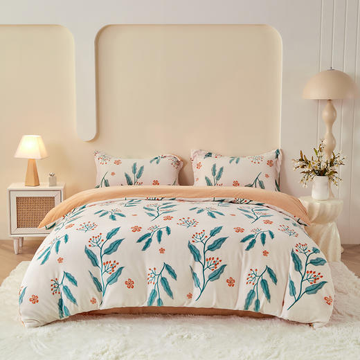 多喜爱 暖暖绒四件套晨晓新叶/时光小憩/叠趣/橙络花织/格苒/琼浪/慕婉/晨露绒光 hl【高克重暖暖绒】【一触即暖】【抗静电】【不易掉毛】细腻绒毛 暖而不闷 透湿排汗 可水洗机洗 双面设计/FX 商品图13