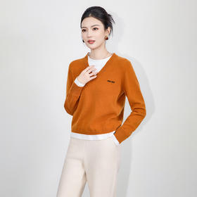 「高货wl」全新升级【铂金会员293/天猫399/差价106】(11222)洛诗琳假两件撞色羊毛衫2025秋冬气质字母刺绣针织上衣女