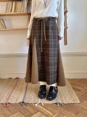 nothe Case布然/NC253201/「冬日午后」黄咖色格纹插片裙