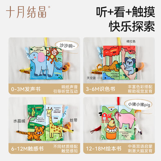 婴儿可啃咬早教立体互动尾巴撕不烂可洗布书 赠【安抚牙胶1个】 商品图2