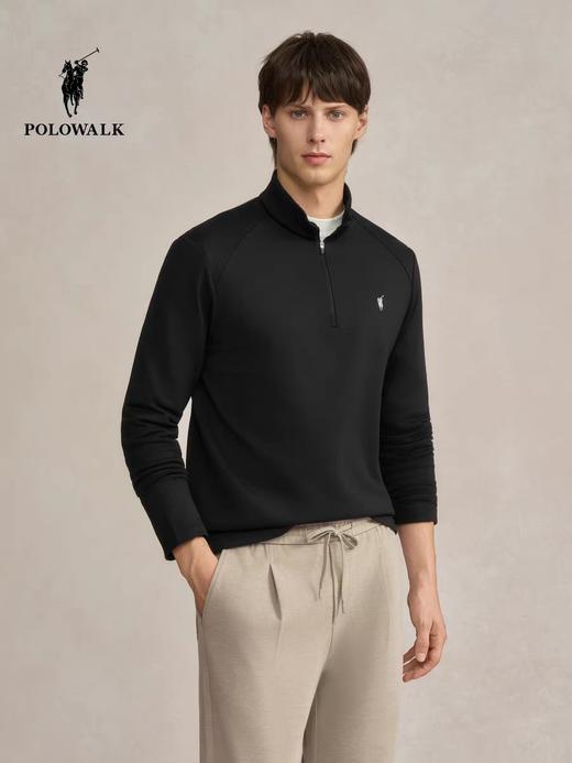XY/POLOWALK男式长袖T恤简约挺括半拉链立领套头上衣男  CPLW54240041   黑色 商品图1
