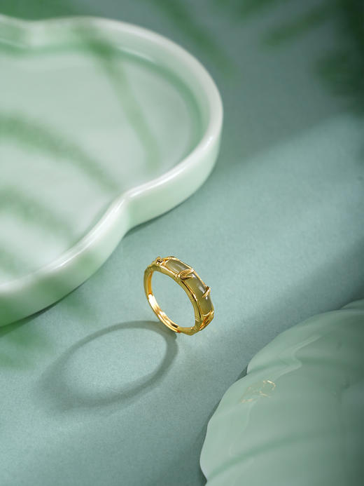 子佩集【竹福安好】银S925戒指【JZ07290】镀金竹节青玉古法银2511 商品图2