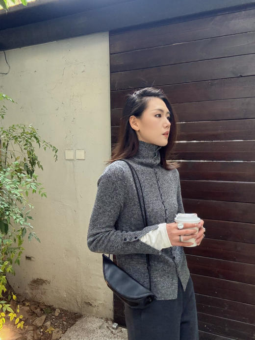 【羊绒的冬天】噢蜜ooomeooo修身螺纹羊绒开衫 商品图6