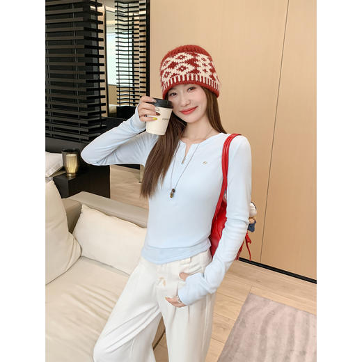 <曾小咸推荐> 现货秒杀！微信超特价！半拉链蓝色t恤修身打底衫 日常139.99 立减70 秒杀69.99！ 商品图3