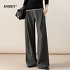 春装时尚高腰拉链后松紧腰褶皱垂感阔腿休闲裤 商品缩略图1