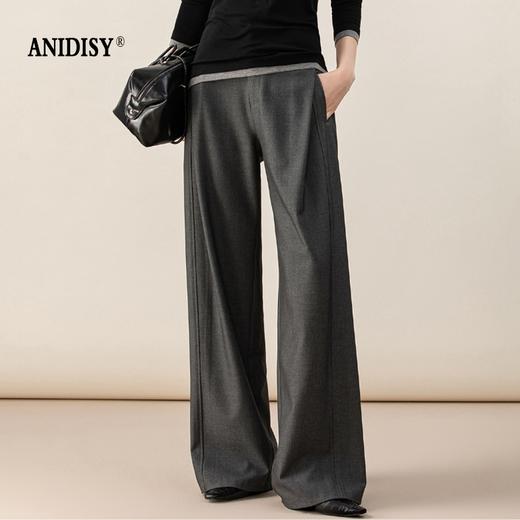 春装时尚高腰拉链后松紧腰褶皱垂感阔腿休闲裤 商品图1