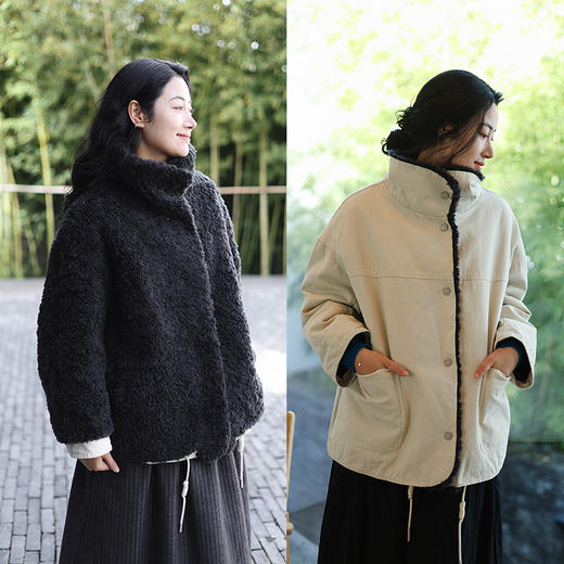 绽放882朵/双面穿撞色工装羊羔毛外套短外套派克服冬季新款厚外套 商品图0