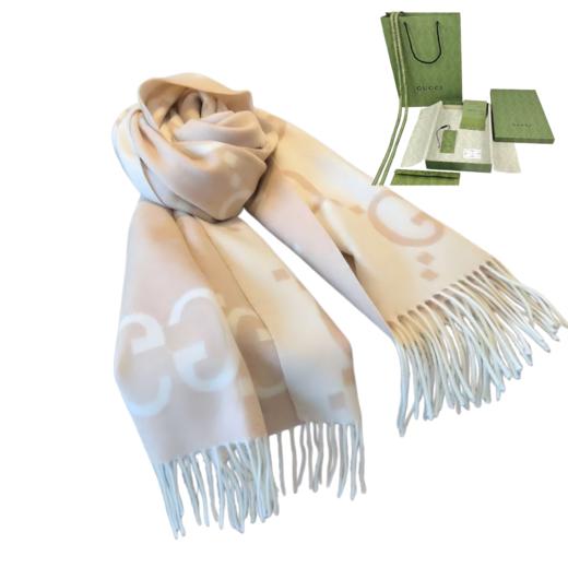 【双12特惠】【送礼盒礼袋】Gucci古驰爆款围巾披肩WU-H双面围巾 羊毛羊绒 流苏款 红色 奶茶色 紫色 棕色 商品图0