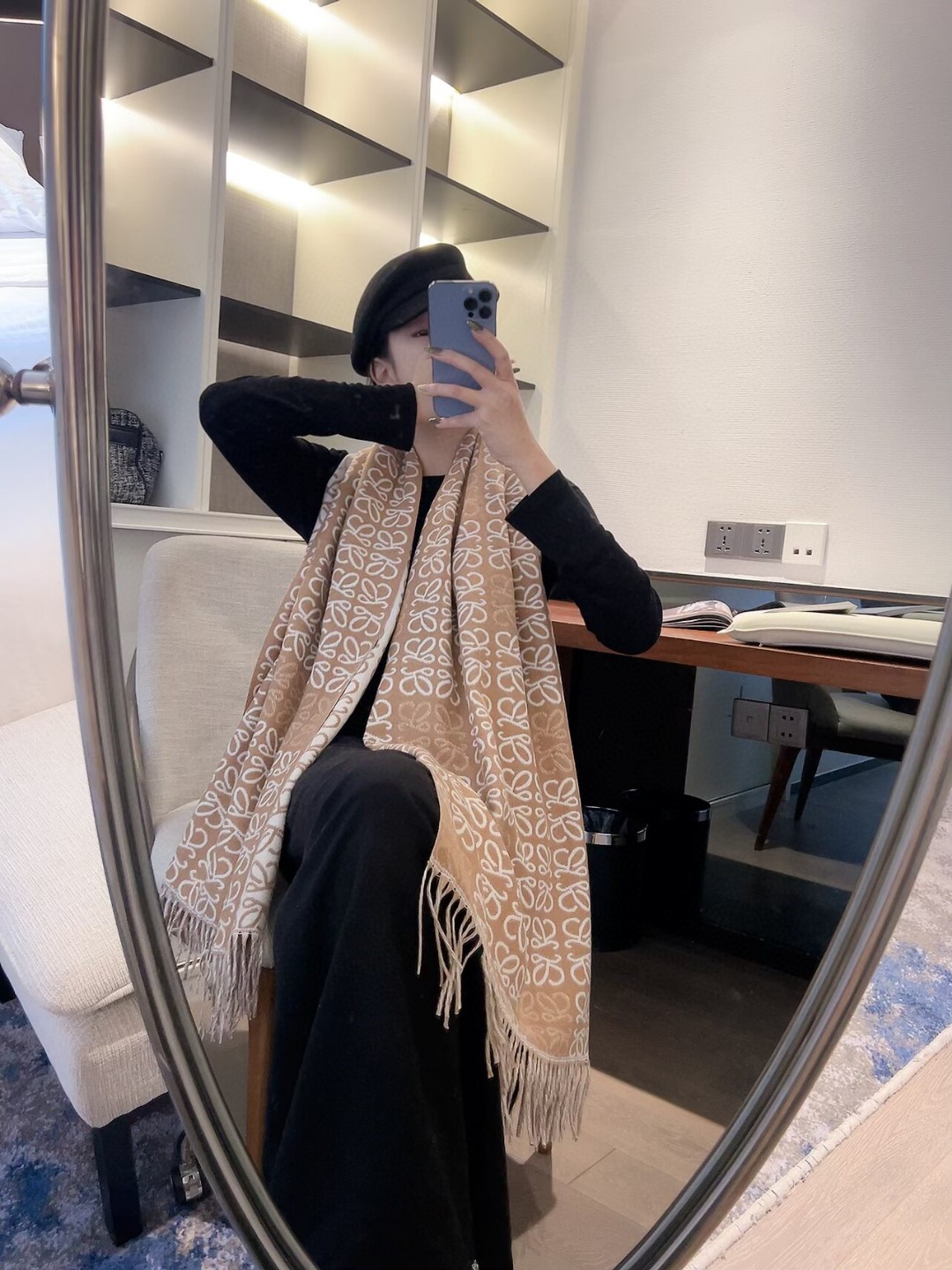 G681罗意威新款，Khaki Green双色羊毛提花毛毯披肩围巾