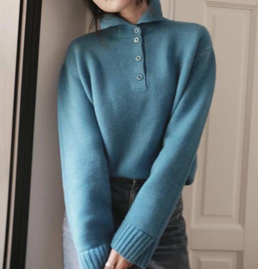 售完无补  重磅！ lp孔雀蓝半扣翻领  超显白！重磅针织羊绒毛衣！ 商品图1
