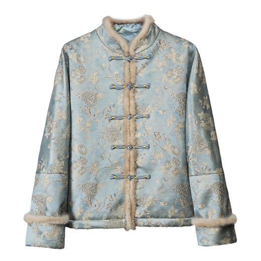 OPH XZ659-A新中式桑蚕丝水貂毛加厚羊毛外套真丝棉服 商品图4