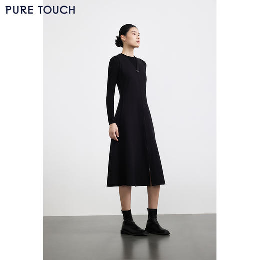 商场同款PURE TOUCH女装 25秋冬新款V领收腰连衣裙时髦伞摆茶歇裙 商品图1