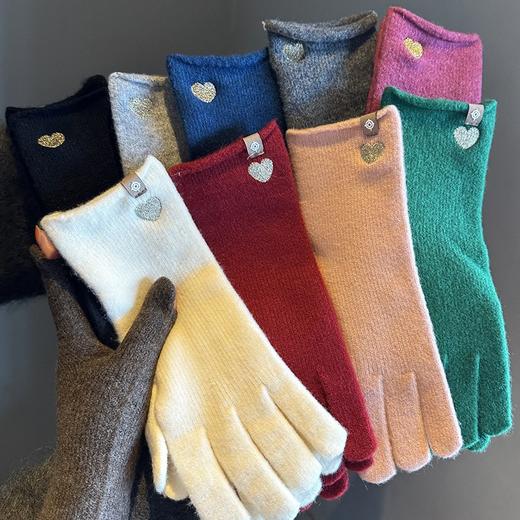 韩国订单！5.3%羊毛针织毛线手套女冬季保暖高级感复古爱心可触屏手套！ 商品图1