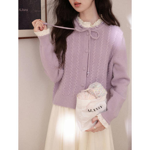 鹿向南「桔梗童话」紫色长袖短款毛衣女秋冬季宽松百搭修身上衣女 商品图3