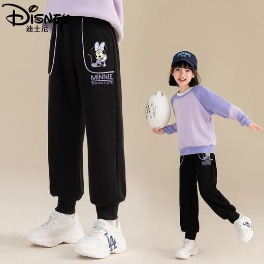 迪士尼女童保暖裤儿童裤子加绒加厚冬季女大童运动裤冬装女孩长裤 商品图0