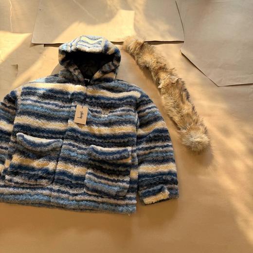 D120413新款2025复古撞色可拆卸毛领羊羔毛棉服外套 商品图1