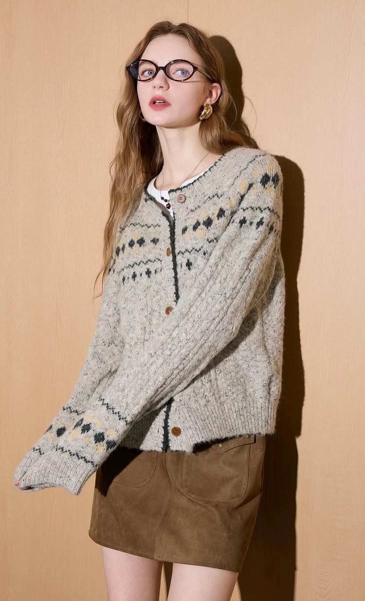 二店y 【M9126】唯品会订单~百搭费尔岛羊毛毛衣开衫外套