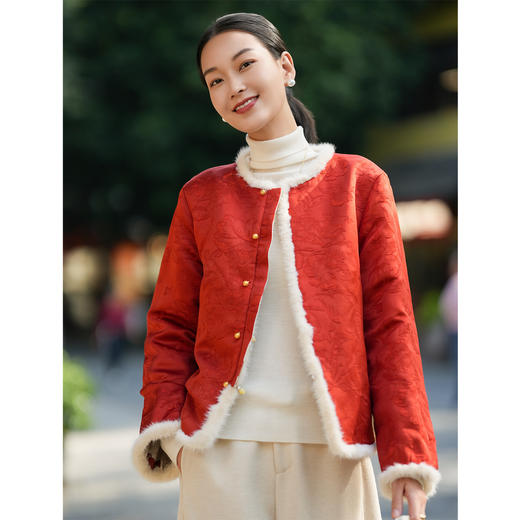 OPH XZ703-A马上过年穿搭新中式桑蚕丝棉服气质保暖真丝外套双面穿 商品图2