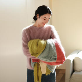 特绽放873朵/纯山羊绒毛衫圆领拉毛羊绒套头毛针织衫新款宽松毛衣