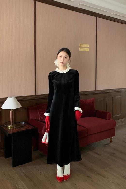 ELLA JADE 法式赫本风浪漫花边丝绒礼服连衣裙 21940 商品图3