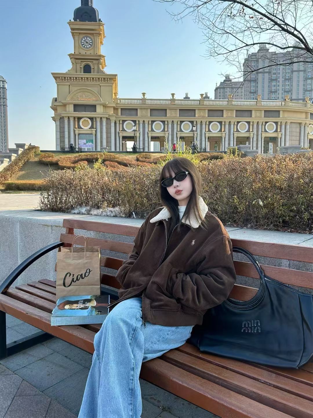 Ralph Laure* Polo 拉夫劳* 复古灯芯绒骑士刺绣羊羔毛翻领外套