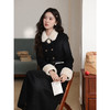 鹿向南「白茶千金」黑色短款外套女秋冬收腰毛领长款连衣裙套装 商品缩略图3