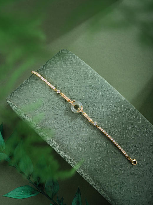 子佩集【竹福绵长】银S925手链【SL11955】竹节平安扣镀金竹叶晴水青玉古法银2511 商品图2