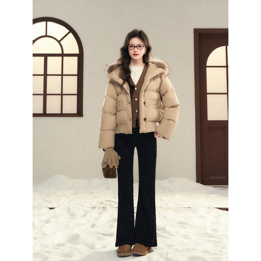 鹿向南「梧桐叶落」90白鸭绒卡其色羽绒服女冬装加厚毛领面包外套 商品图1