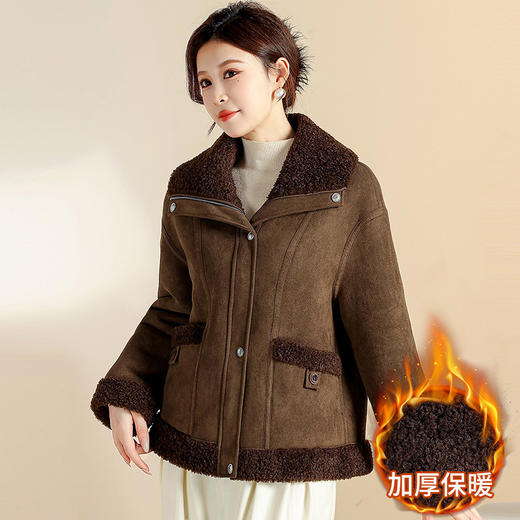 QYM CS25D142时尚妈妈装翻领麂皮绒加绒外套宽松皮毛一体开衫 商品图1