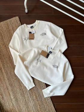 D120431联名款字母刺绣拉绒白色圆领卫衣男女同款