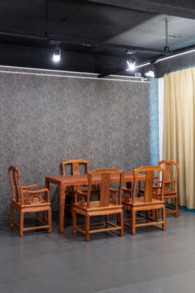 红桥红  家具严选  缅甸花梨(大果紫檀）  【木面 179 螭龙纹四面平 方桌 六件套】