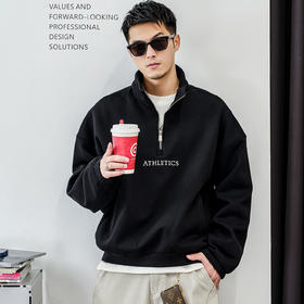 徐太浪【休闲风 字母刺绣】加绒半拉链卫衣男秋冬款百搭打底上衣