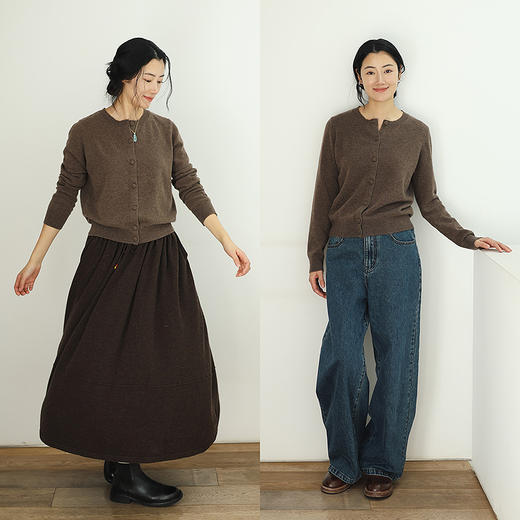 绽放871朵/新款纯山羊绒开衫宽松圆领羊绒开襟毛针织衫外搭羊毛衫 商品图2