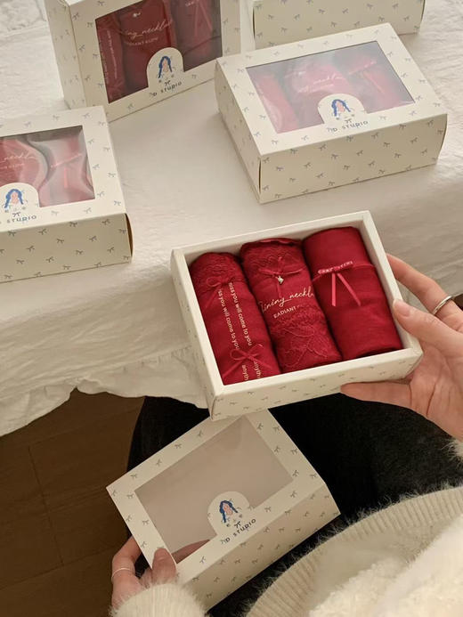 穿红走鸿运～3条装红内裤新年本命年女士三角裤礼盒装 商品图10