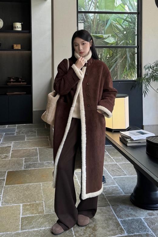 LNNNS 咖色复古皮毛一体羊羔毛大衣外套 21634 商品图0