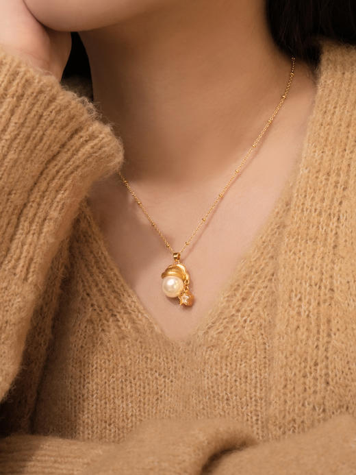 小众原单ninina圣诞珍珠小金帽许愿幸运项链毛衣链 商品图9