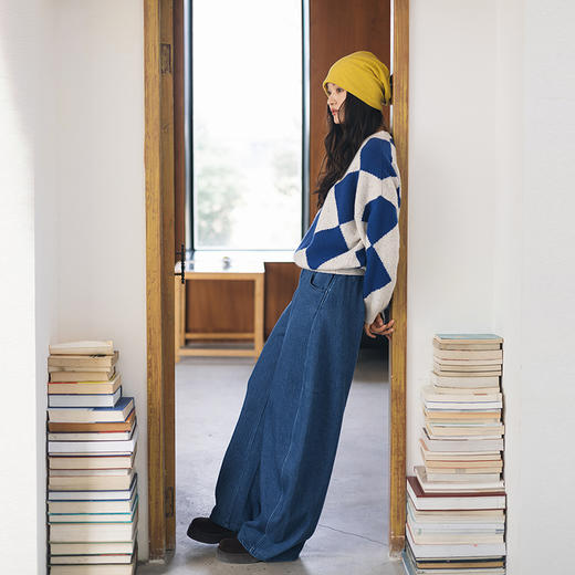 绽放859朵/茧型重工牛仔裤·全腰松紧分割设计牛仔长裤宽松阔腿裤 商品图2