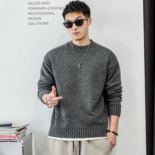 徐太浪【毛绒感 混纺保暖】灰色套头毛衣男冬季男装大码内搭衣服 商品图0