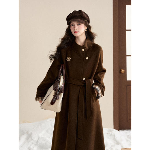 鹿向南「温暖壁炉」咖色长款毛呢外套冬季新款氛围感外搭呢大衣女 商品图3