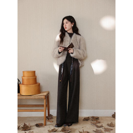 鹿向南「直腿公式」咖色垂坠感针织休闲裤女秋冬高腰直筒阔腿裤 商品图1