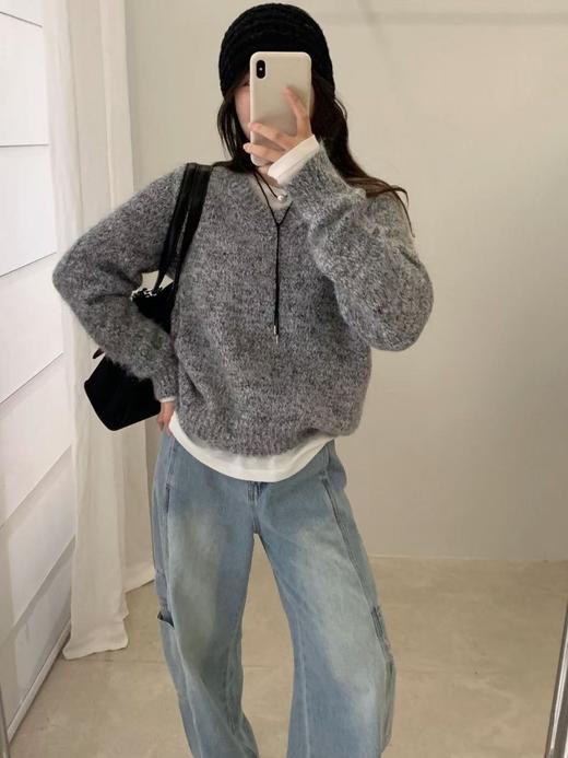 【YW】无忧购时尚慵懒风韩系软糯小衫v领长袖毛衣针织衫女9109#（截单后3-5天发货） 商品图4