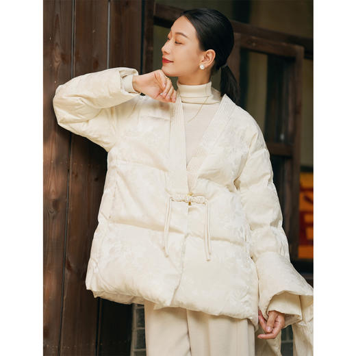 OPH W5271白鸭绒短款羽绒服新中式围脖国风加厚面包服外套 商品图2