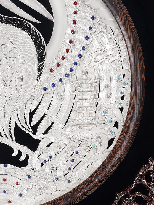 子佩集S999银手工银花丝【云影灵踪仙鹤花丝嵌宝盘】双面旋转台屏【HSTP】大师工坊原创设计2511 商品图6