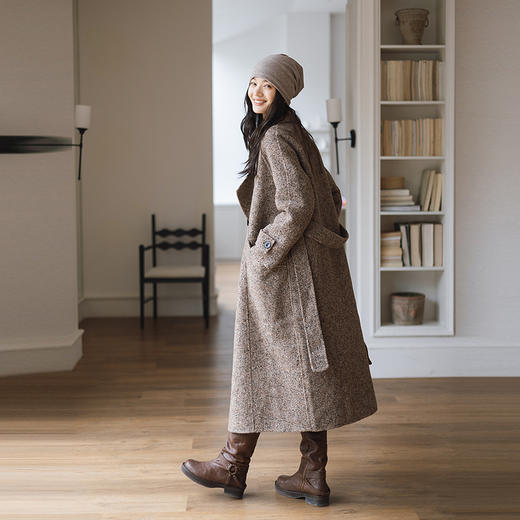 绽放634朵/羊毛混纺彩驼经典款翻领长款大衣松弛感毛呢外套冬新款 商品图2