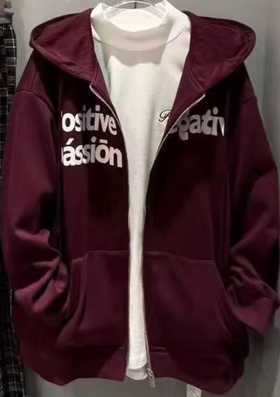 ZC连帽拉链撞色字母加绒卫衣外套51030（紫）冬季254030280321