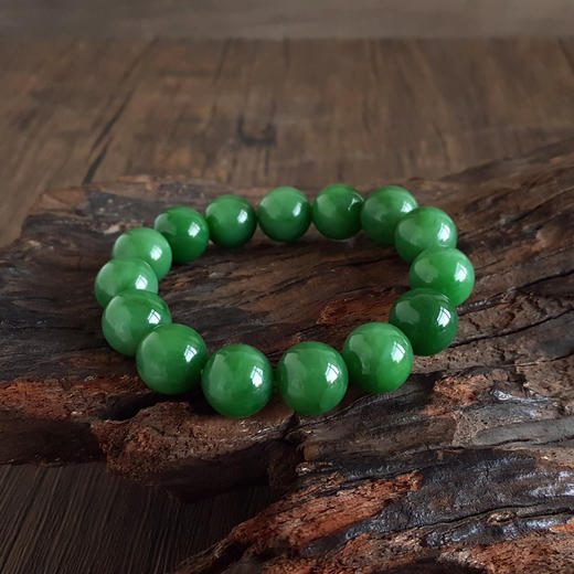 【天然正品】天然细腻菠菜绿无黑点约14.0MM碧玉圆珠手串14.0MM（皆取最大值）中性 251125NJS27 商品图4