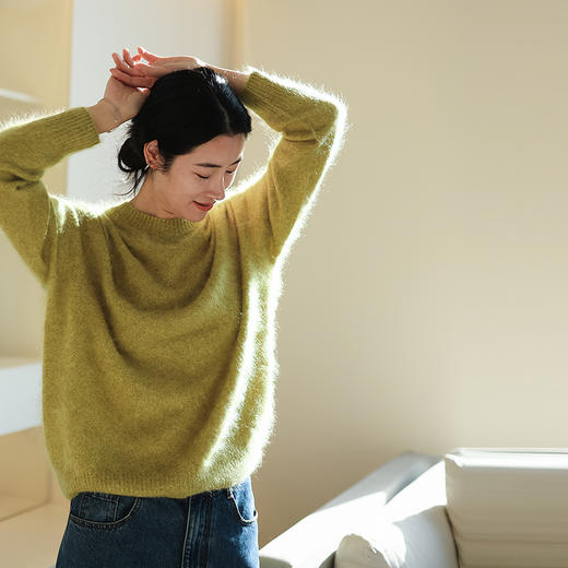 特绽放873朵/纯山羊绒毛衫圆领拉毛羊绒套头毛针织衫新款宽松毛衣 商品图2