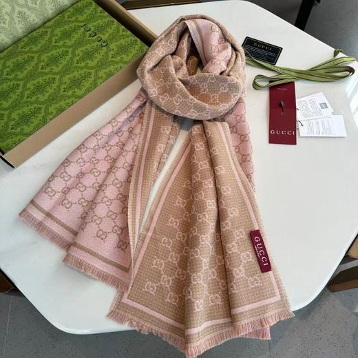 【双12特惠】【送礼盒礼袋】Gucci/古驰 25新款GG徽标老花双面围巾 双面羊毛 商品图1
