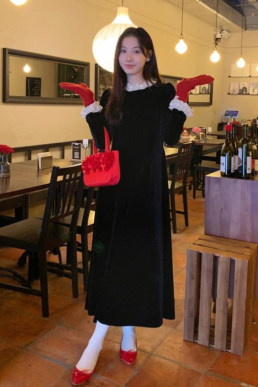 ELLA JADE 法式赫本风浪漫花边丝绒礼服连衣裙 21940 商品图6