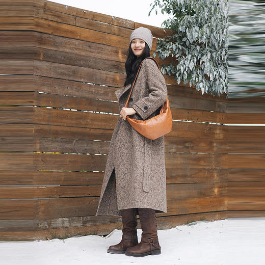 绽放634朵/羊毛混纺彩驼经典款翻领长款大衣松弛感毛呢外套冬新款 商品图3